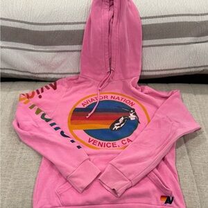 Aviator Nation Relaxed Pullover Hoodie- Neon Pink
